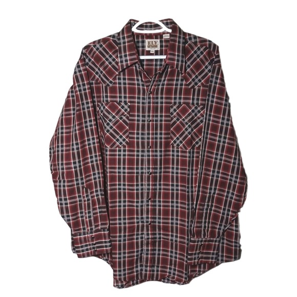 Ely Cattleman Other - Ely Cattleman Men's Western Maroon Plaid Pearl Snap Cowboy Shirt Size XL